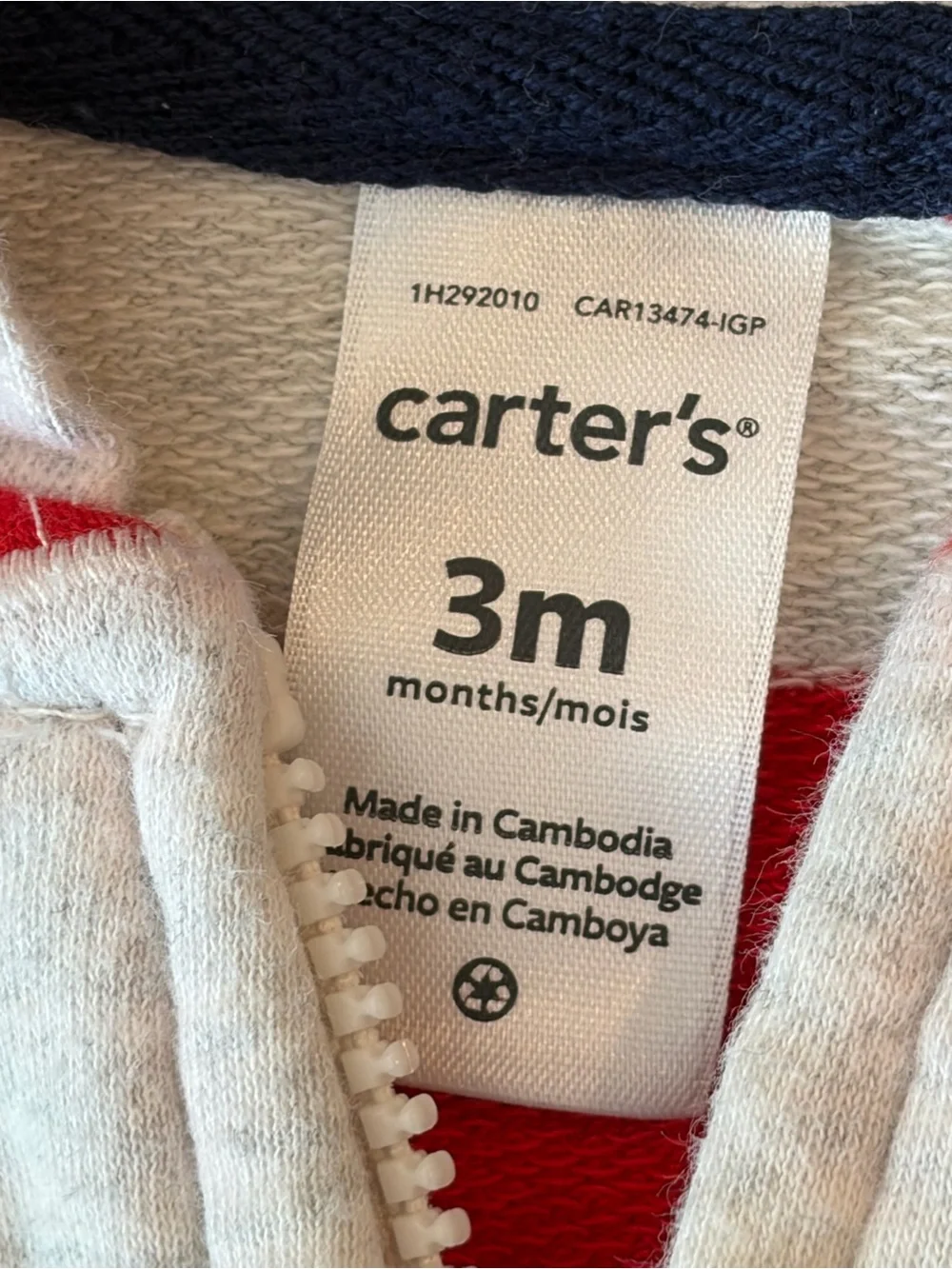 Carter's Red & Cream Striped Puppy Zip Hoodie